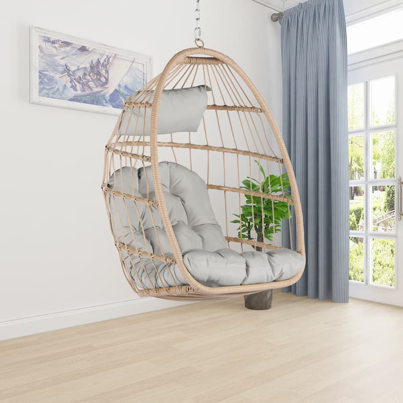 GDFStudio - Penelope Outdoor Rattan Egg Swing Chair for Relaxed and Stylish Garden Lounging