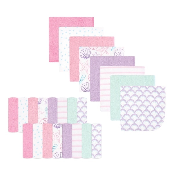 slide 1 of 1, Hudson Baby Infant Girl Rayon from Bamboo Washcloth Bundle, Sea Shells, One Size - Sea Shells - One Size One Size - Sea Shells