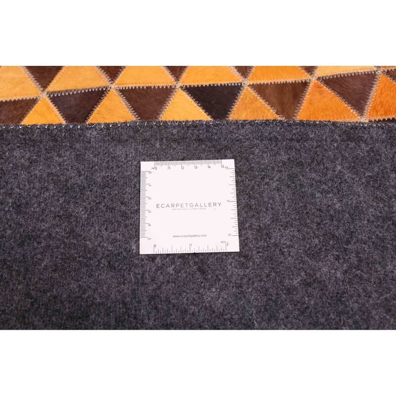 ECARPETGALLERY Handmade Cowhide Patchwork Orange Leather Rug - 8'0 x 10'0