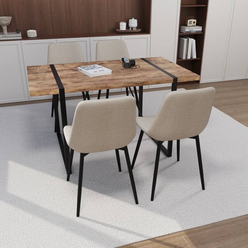 Modern Style 5-Piece Dining Set with Rectangular Table and 4 Square Corner Dining Chairs
