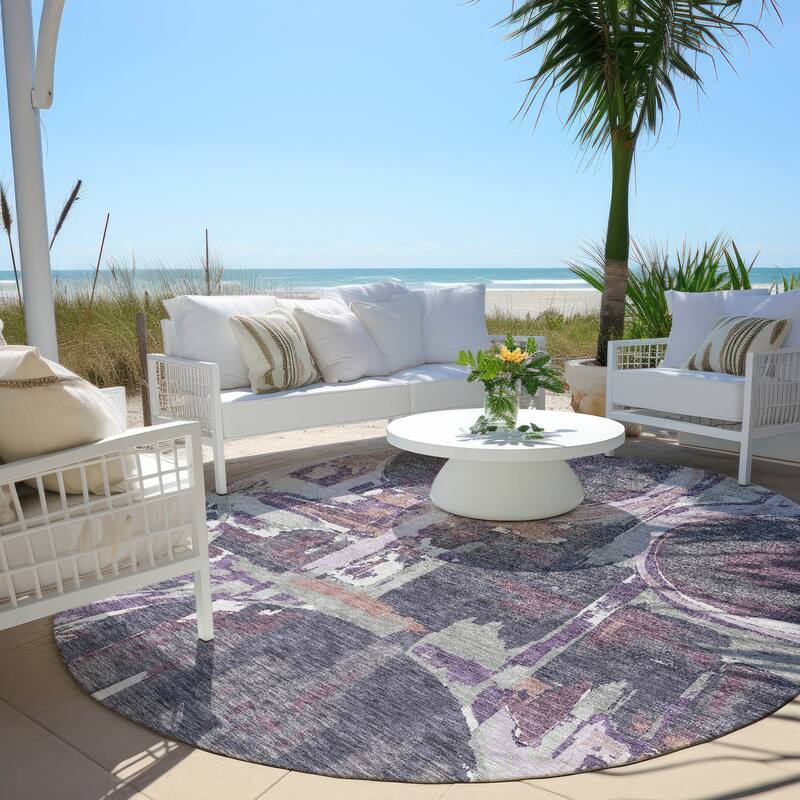 Machine Washable Indoor/ Outdoor Chantille Contemporary Abstract Rug - Purple - 8' x 8'