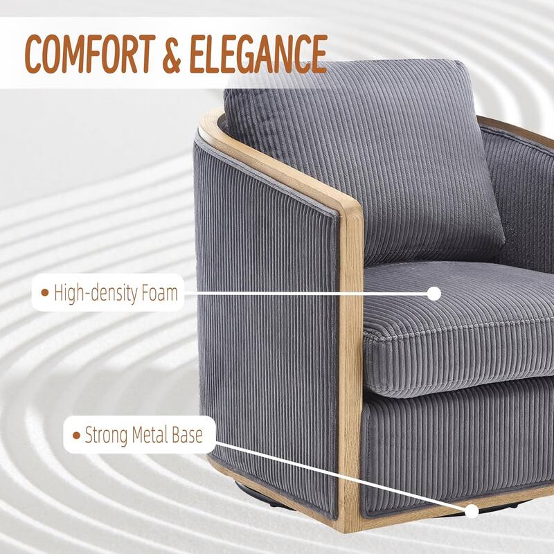Roomfitters Modern Corduroy Swivel Barrel Chair, 360 Lounge Club Chair with Deep Seat for Living Room or Office