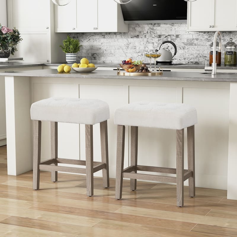 Set of 2 Modern Counter Height Bar Stools with Rubber Wood Legs - 18" x 11" x 24"