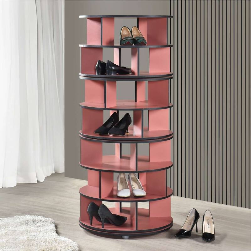 7-Tier Revolving Shoe Rack - Red