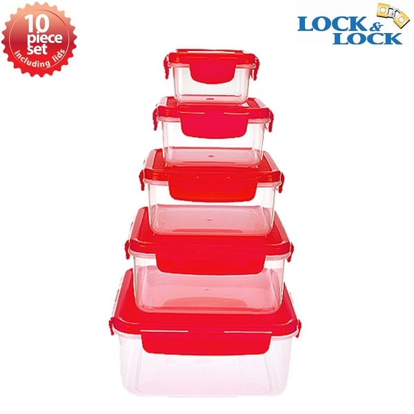 Lock and Lock 10pc Airtight Spill Proof Plastic Food Storage Nesting Square Container Set