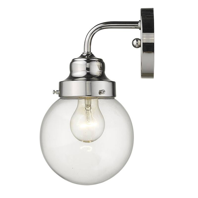 Modern Silver Wall Sconce with Clear Globe Shade and LED Compatible Steel Fixture Damp Rated - 11"H x 6"W x 7"D