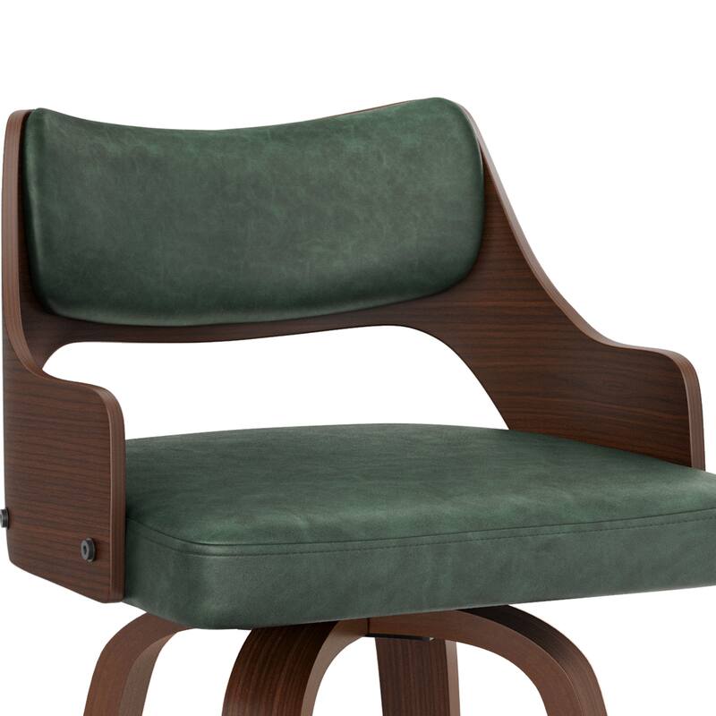 Modern Swivel Bar Stools with Curved Wood Back Upholstered Armrest Counter Stool