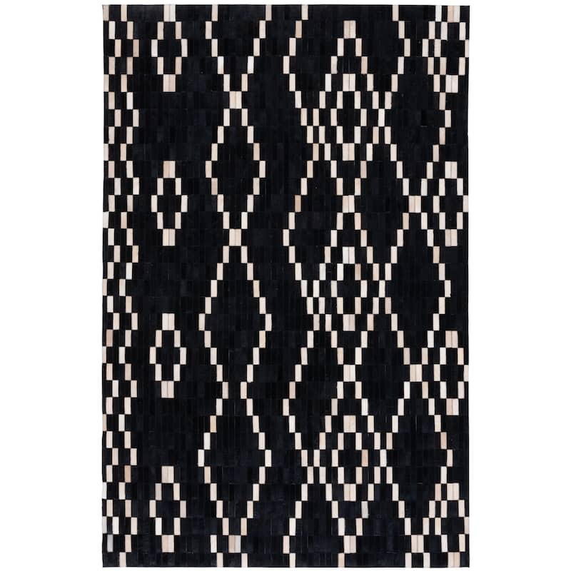 SAFAVIEH Handmade Studio Leather Helgrit Mid-Century Modern Rug - 6' Square - Black/Beige