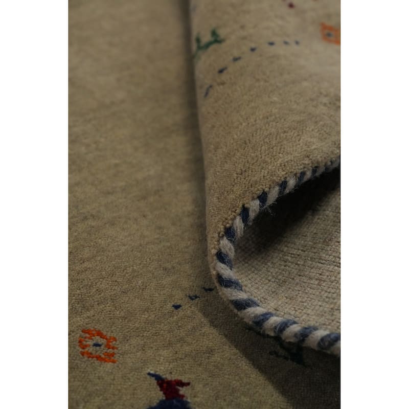 Hand Knotted Oriental 100% Wool Carpet Tribal Animal Pictorial Beige & Ivories Gabbeh Runner Rug - 11' 0'' X 2' 6''