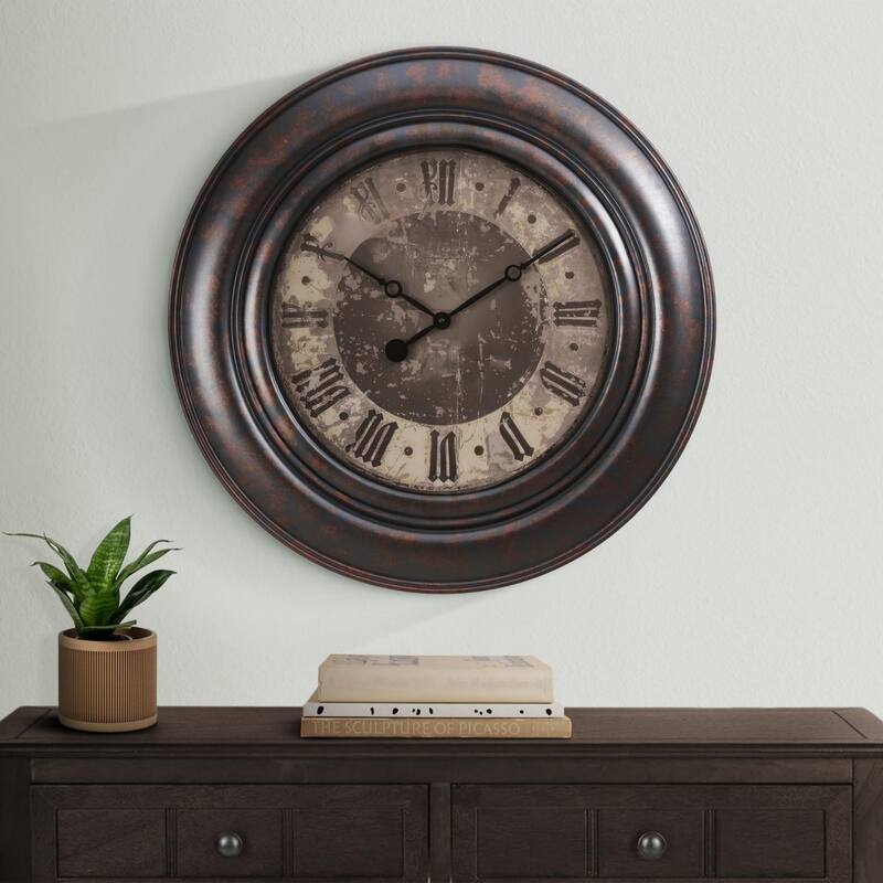 30" Round Wall Clock - Brown