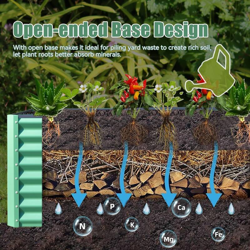 Modern Garden Bed Large Metal Planter with Open Ended Base Support Rods, for Gardening Vegetables Fruits Flowers, Green