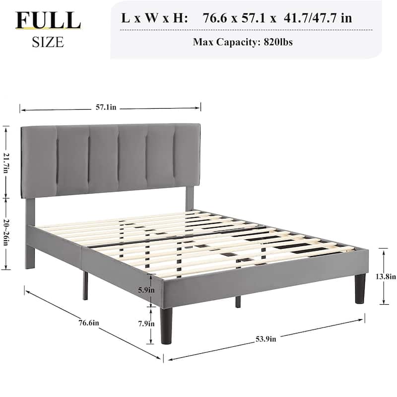 VECELO Tufted Upholstered Platform Bed Frame with Adjustable Height Headboard Twin/Full/Queen Size Beds