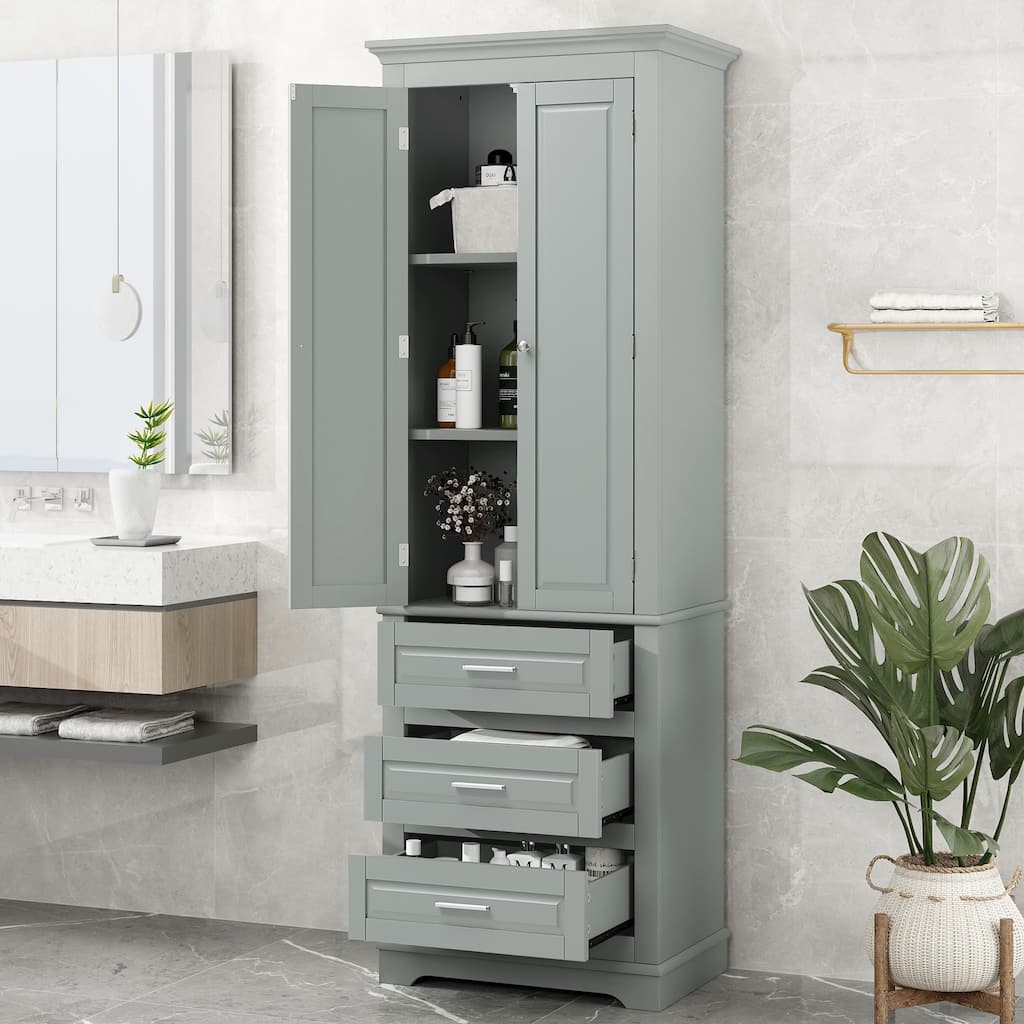 Tall Storage Cabinet with 3 Drawers, Bathroom & Office Organizer with Adjustable Shelves