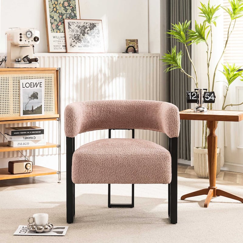 Upholstered Teddy Velvet Single Accent Chair Modern Corner Padded Boucle Armchair for Living Room Bedroom Lounge