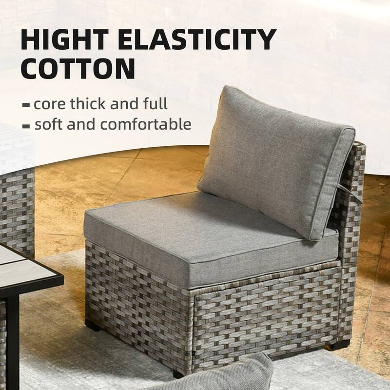 OVIOS Patio Wicker Furniture Wide Arm 7-piece Fire Pit Set with Table
