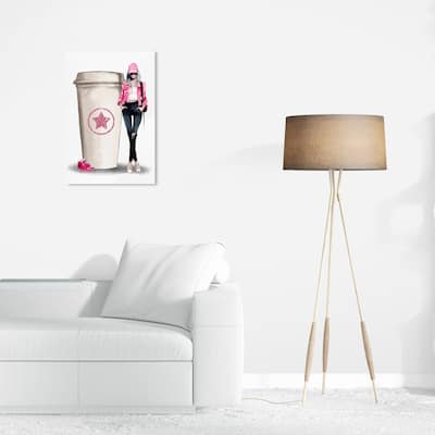 Wynwood Studio Canvas Drinks and Spirits Cafe Girl Pink Pink and Metallic Pink Glam Wall Art Canvas Print