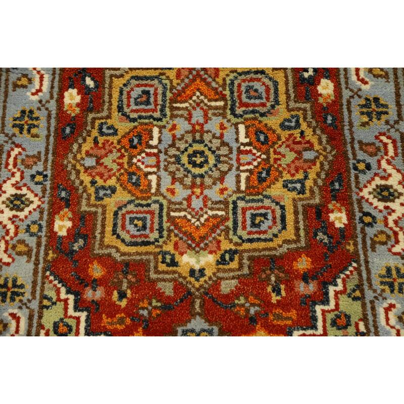 Hand Knotted Oriental 100% Wool Carpet Traditional Geometric Oranges & Rust Heriz (serapi) Runner Rug - 7' 11'' X 2' 0''