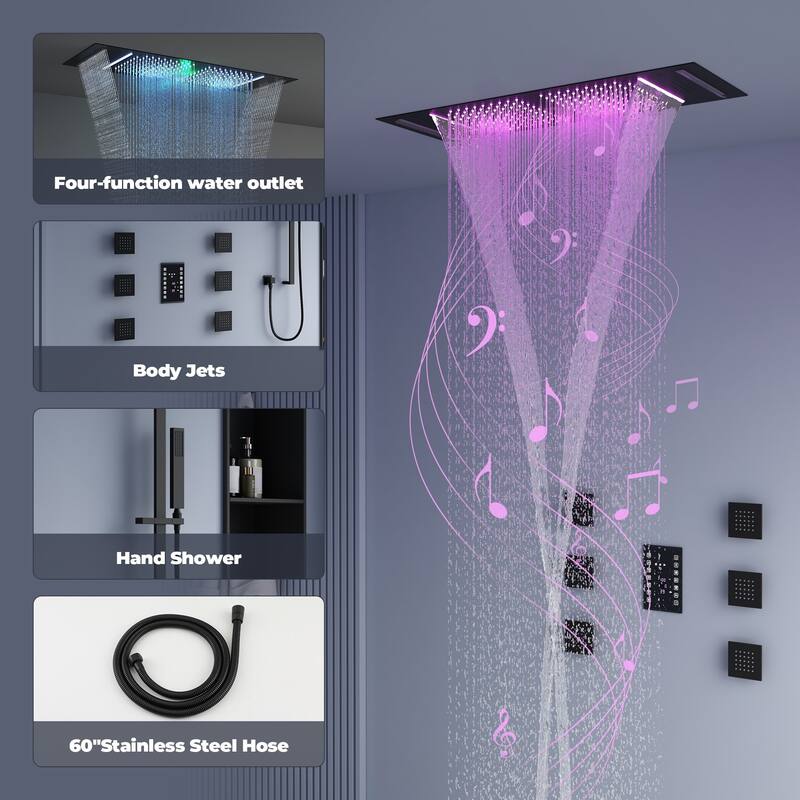 Luxury Shower System, 64-Color LED Music Multi-Function Thermostatic Shower Faucet Set with 6 Body Jets & Handheld Shower Head