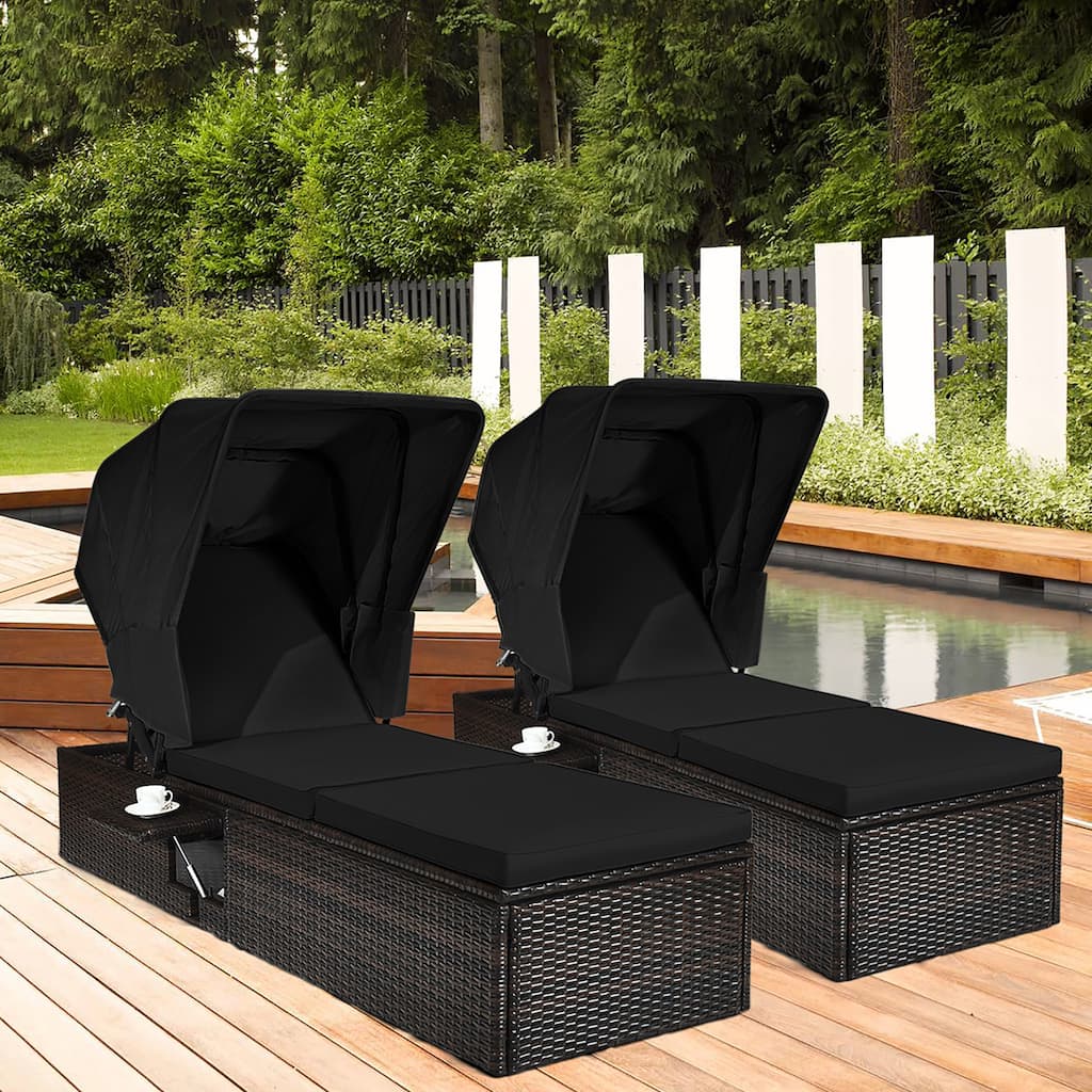 Costway 2PCS Patio Rattan Lounge Chair Chaise Cushion Canopy - See Details