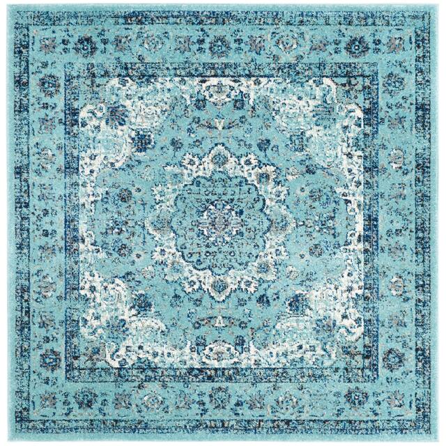 SAFAVIEH Evoke Annabel Vintage Shabby Chic Oriental Rug - 6'7" x 6'7" Square - Light Blue/Light Blue