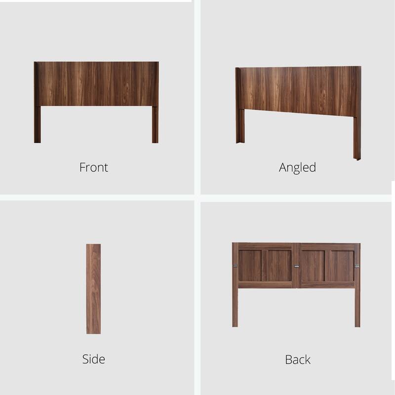 Modern Farmhouse Queen Wood Headboard, Walnut Finish, Wall Mounted with 3D Carving Design