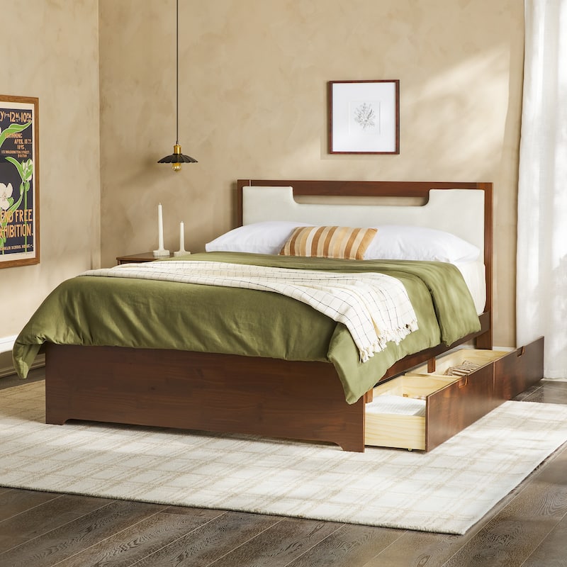 Walker Edison Mid Century Modern Solid Wood Storage Platform Bed