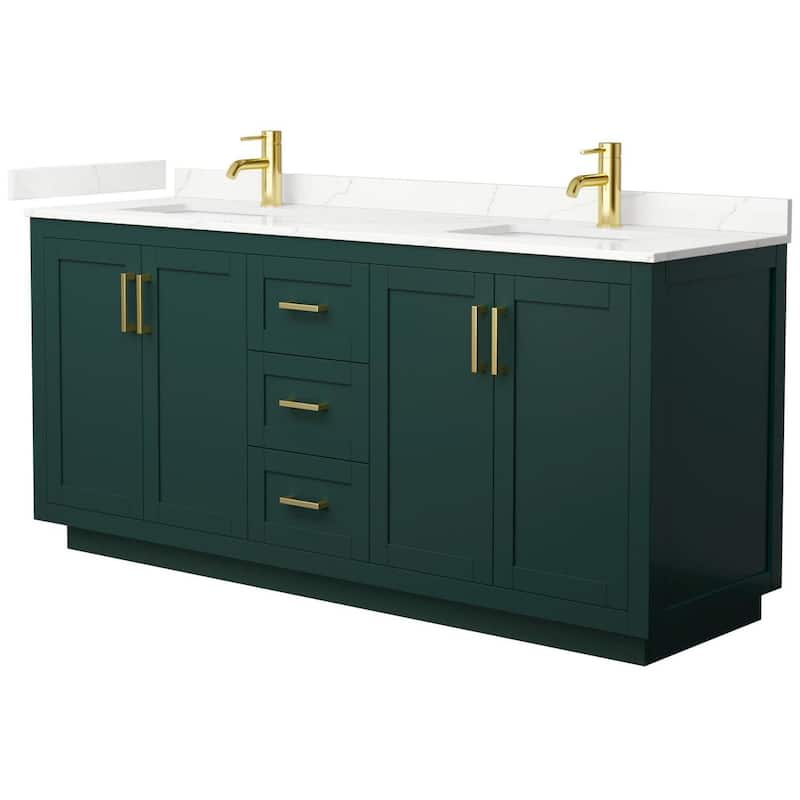Wyndham Collection WCF292972D-QTZ-UNSMXX Miranda 72" Free Standing - Green / Giotto Quartz Top / Brushed Gold Hardware