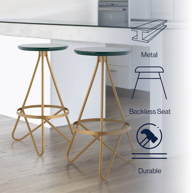 Hula 30" Modern Industrial Metal Backless Circular Bar Stool, by JONATHAN Y