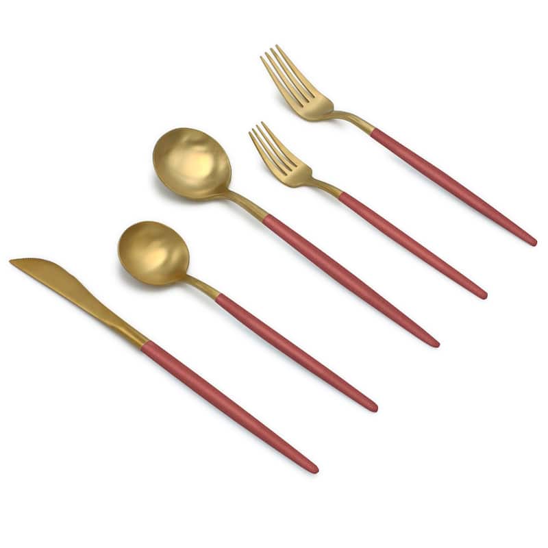 Elyon Lea Matte Two-tone Colored Stainless Steel Flatware Set 20 Pieces - Rose/ Gold