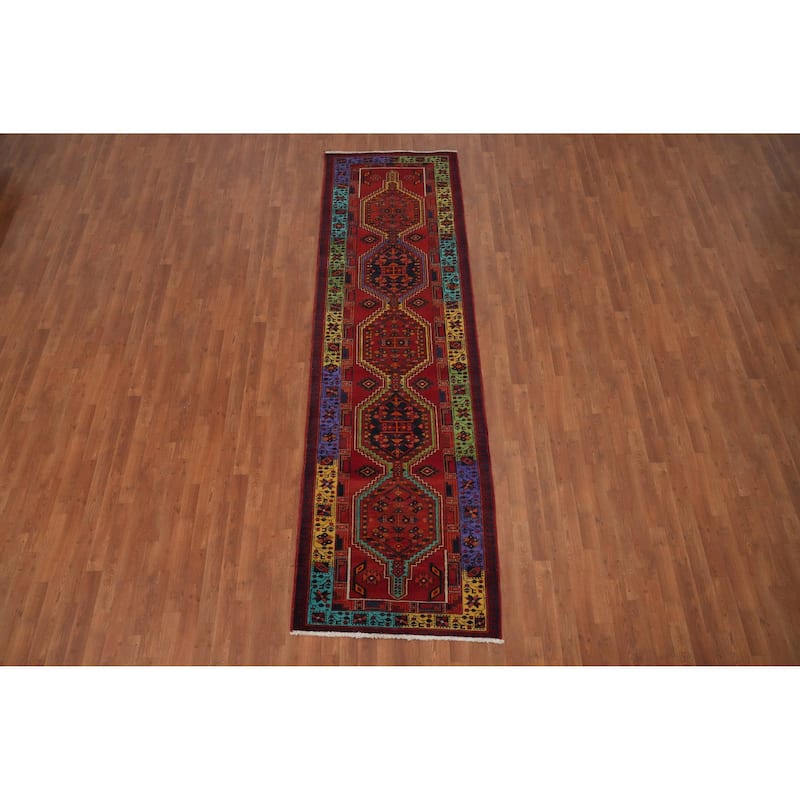 Hand Knotted Oriental 100% Wool Carpet Traditional Geometric Red Ardebil Runner Rug - 11' 0'' X 3' 2''