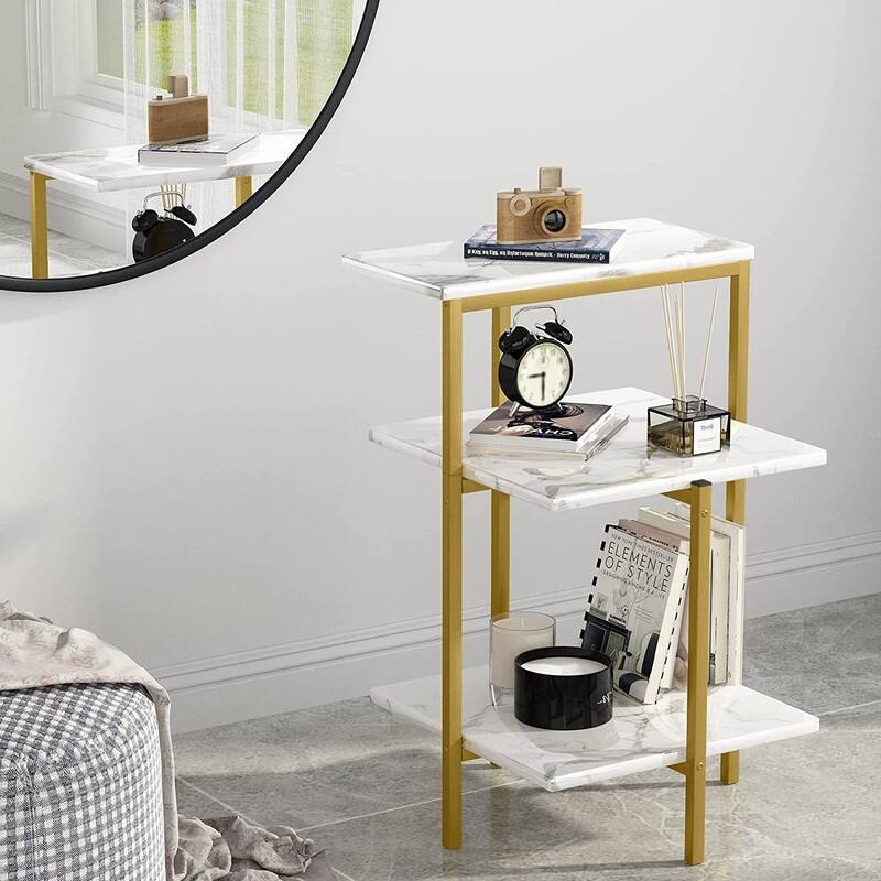 3 Pieces Faux Marble Coffee Table Set with 1 Coffee Table and 2 End Tables, Modern Sofa Side Table with Shelf, Cocktail Table