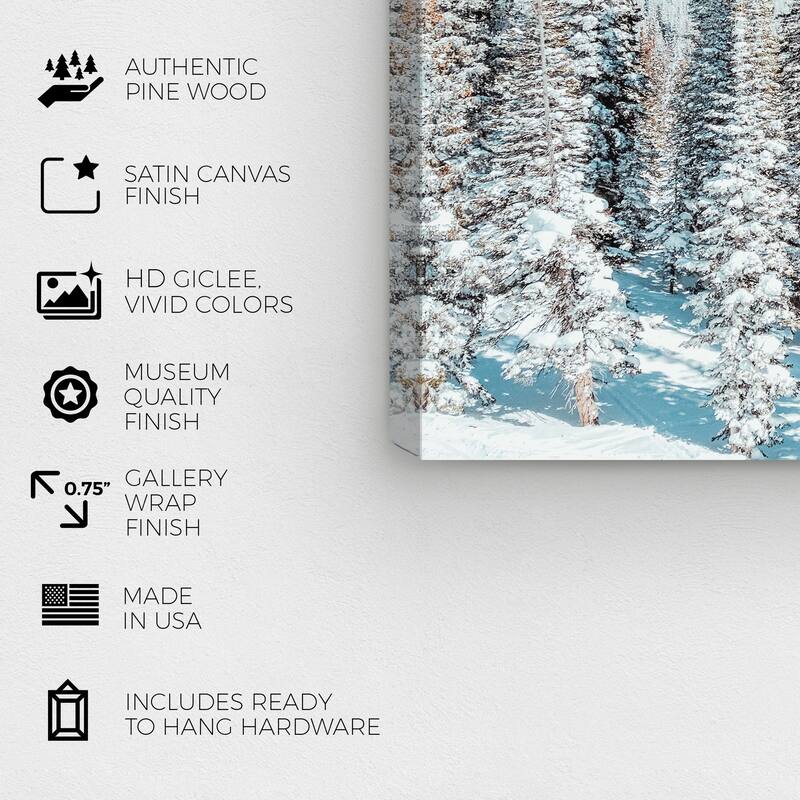 Wynwood Studio Canvas Floral and Botanical Snowy Pine Trees White and Modern & Contemporary Wall Art Canvas Print