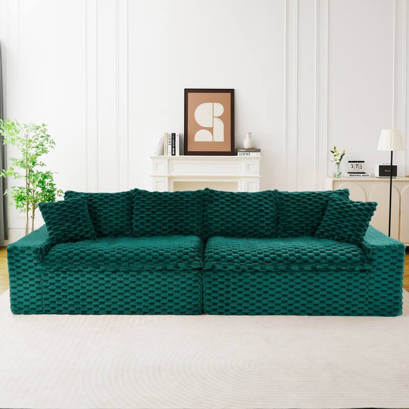 Free Combination Modular Couch Fluffy Turtle Velvet Sectional Sofa - Green
