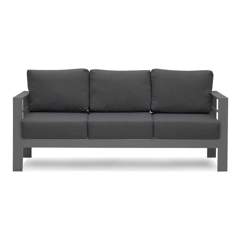 5 Pieces Outdoor All-Weather Conversation Set, Sectional Sofa, Aluminum Couch - Dark Gray Cushions