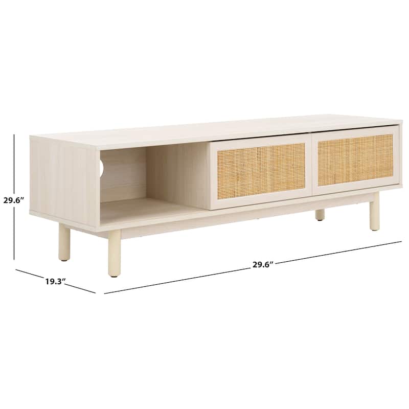 SAFAVIEH Home Aino 2 Door Media Stand - 53Wx15Dx16H - Bleached White/Natural/Gold