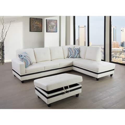 3-Pieces Sectional Sofa Set,Right Facing White(09519B)