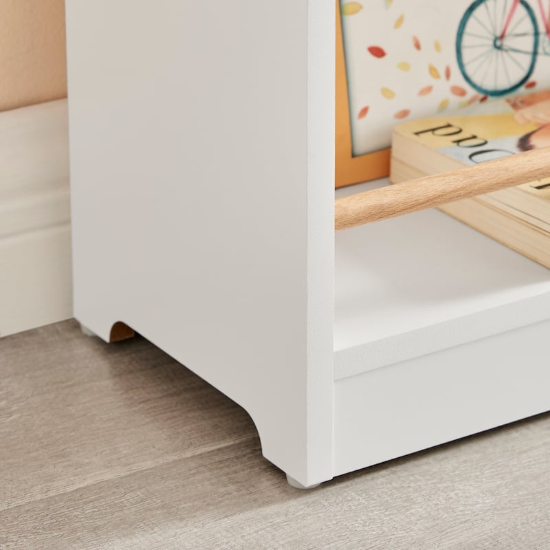 Danya B. Steiner White 3-Tier Kids Book or Magazine Storage Freestanding Bookcase with Contrasting Wood-Toned Rods