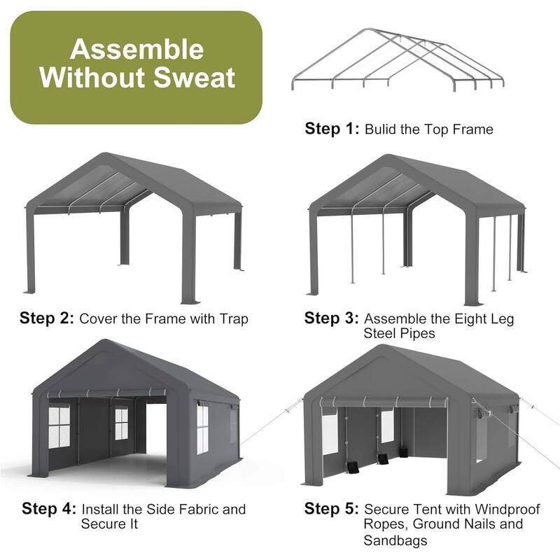 12x20ft Carport Heavy Duty, Portable Garage with 4 Doors + 4 Window, Upgraded Carport