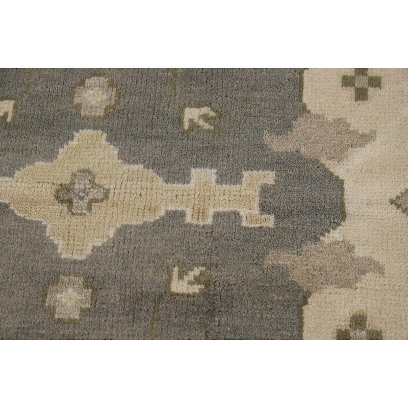 Transitional Gray Oushak Indian Area Rug Hand-Knotted Wool Carpet - 8'1" x 9'9"