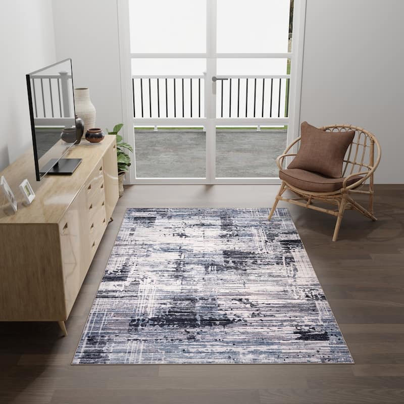 Licensed HGTV Everyday Chic Soft Flannel Zero Pile Printed Non-Slip Washable Indoor Area Rug - Halden Grey - 6'x9'