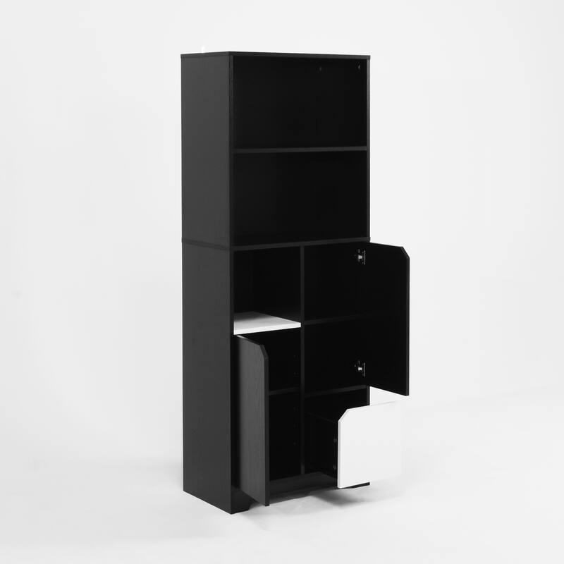 Multifunctional Open Storage Space Bookcase with Doors and Drawer,Modern Style Bedroom Living Room Storage Cabinet