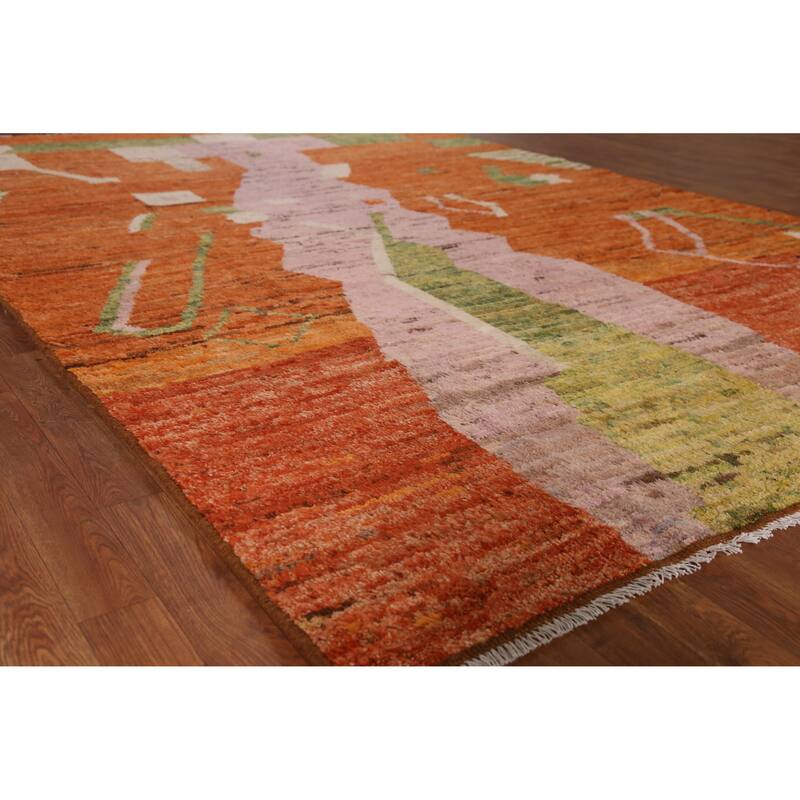 Orange Moroccan Area Rug Hand-Knotted Oriental Wool Carpet - 6'7" x 9'9" - 6'7" x 9'9" - Orange