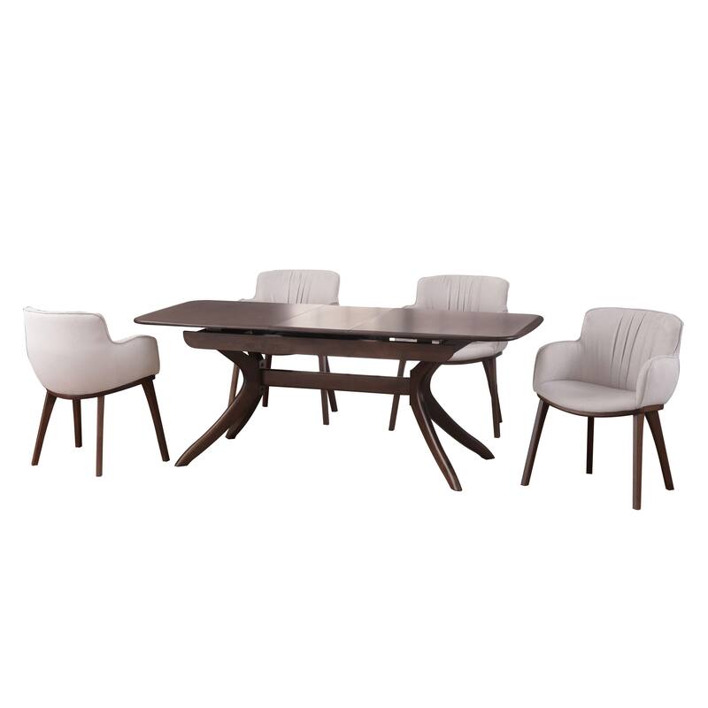 Furniture of America Abigail IV Mid-Century Modern 5-Piece Rich Walnut Solid Wood 79-inch Extendable Dining Set
