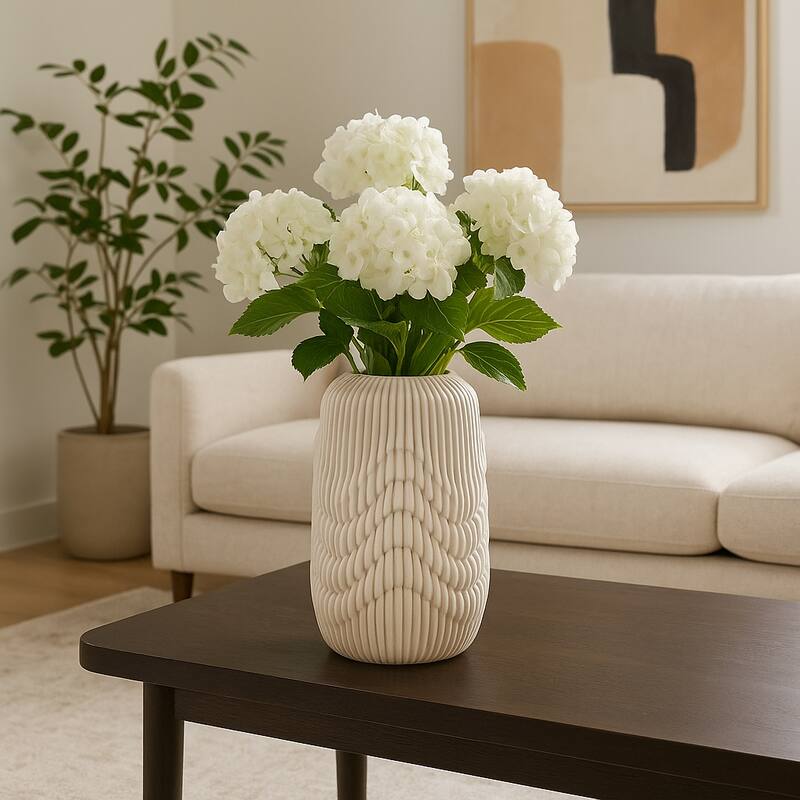 Porcelain 3D Printed Textured Vase - Ivory/Beige