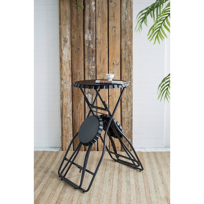 2-in-1 Industrial Foldable Side Table Set with Foldable Legs