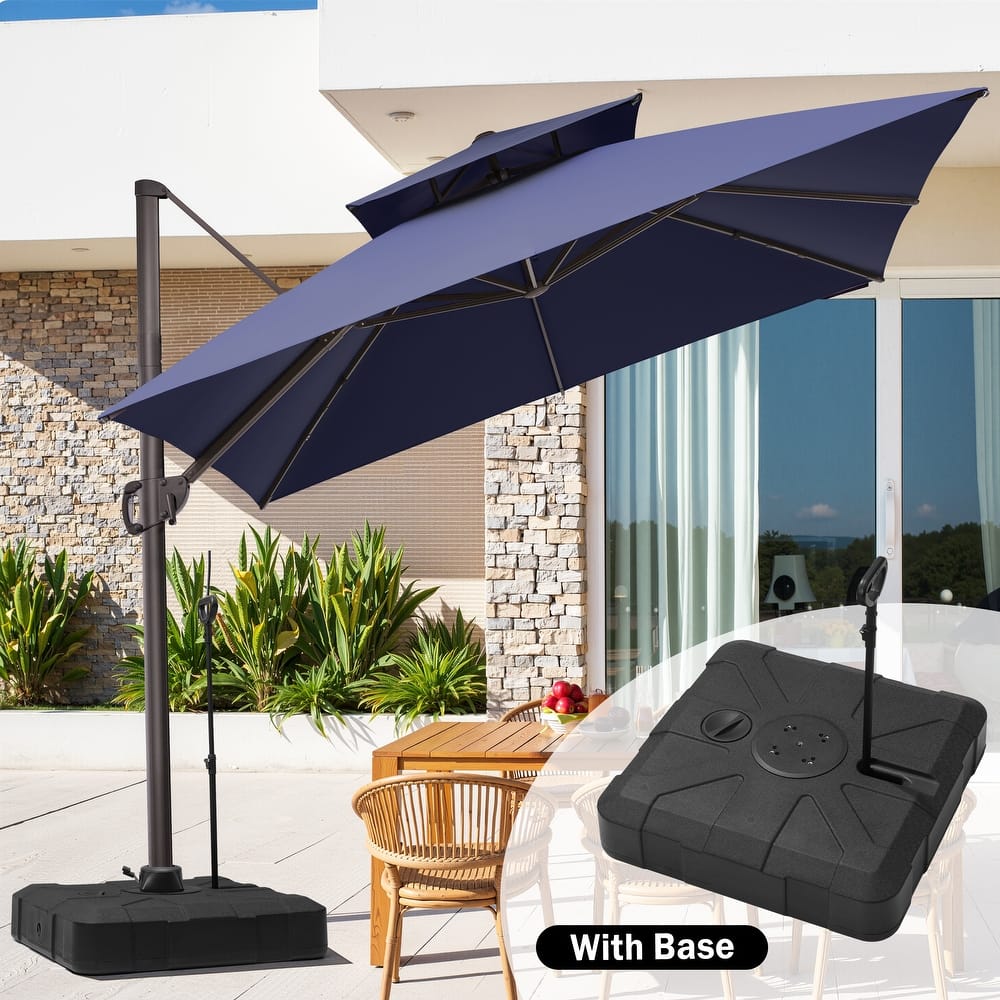 11 FT Outdoor Square Patio Offset Cantilever Umbrella with Base