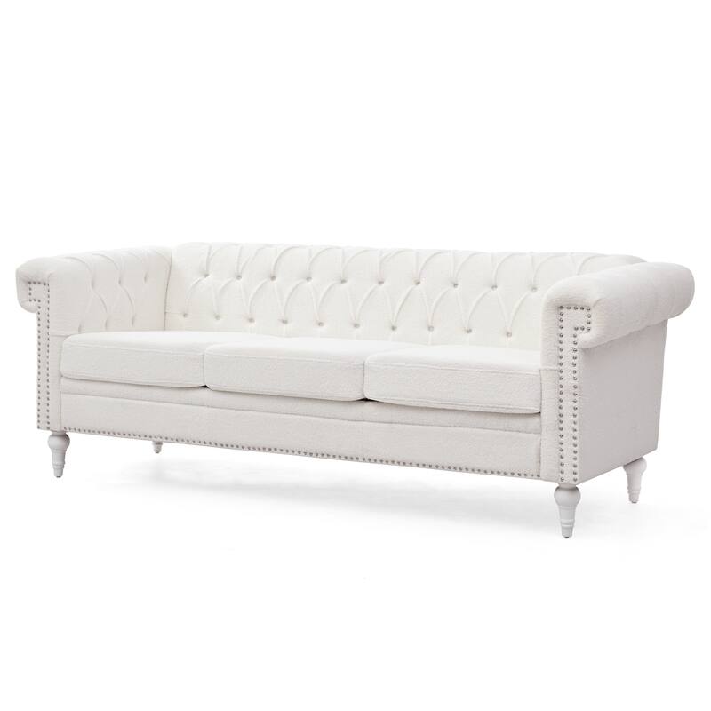 Modern Teddy Velvet Sofa with Birch Legs and Quilted Backrest, 660 lbs Capacity