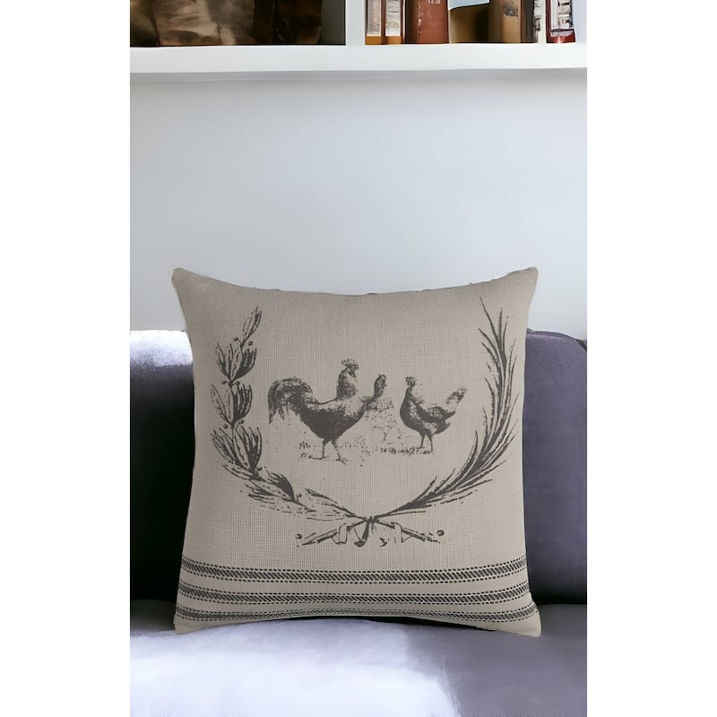 HomeRoots 20" Natural and Gray Cotton Throw Pillow