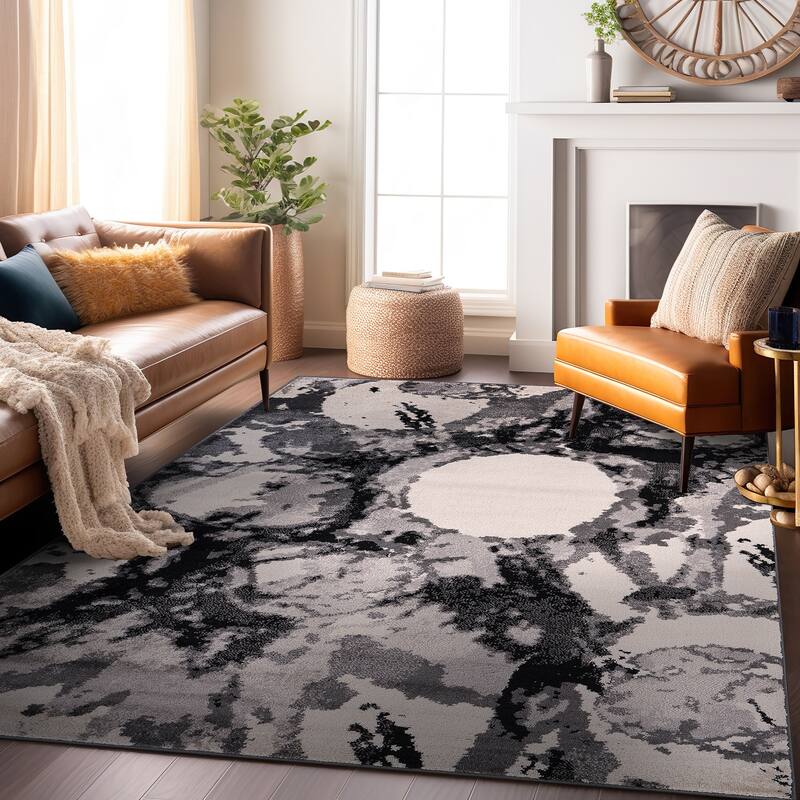 World Rug Gallery Contemporary Abstract Circles Black Area Rug