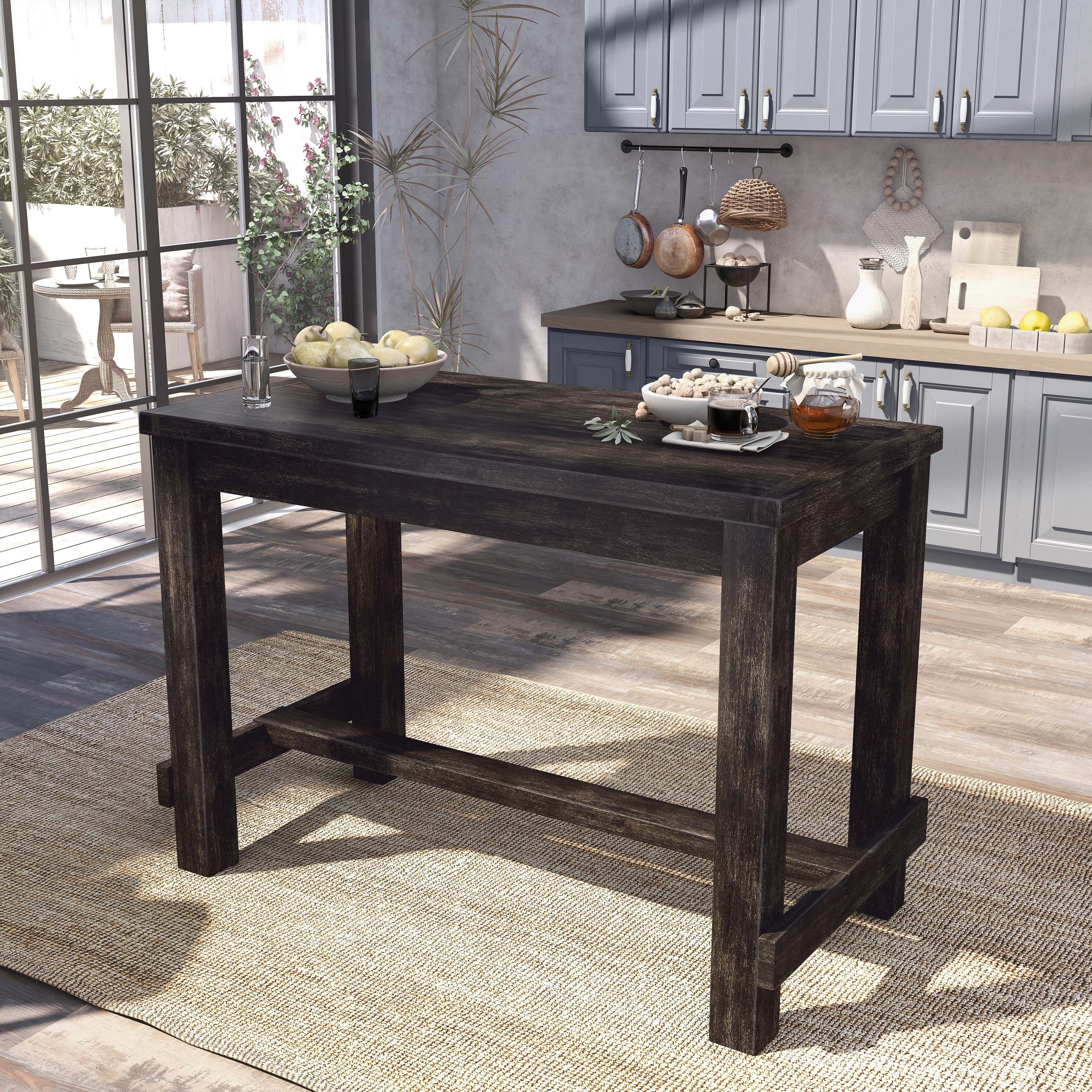 Furniture of America Vevo Rustic Black 60-inch Wide Solid Wood Bar Table